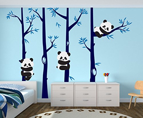 Nursery Panda Bear Bamboo Tree Wall Nursery Decal Art Forest Kids Room White Birch Stickers Custom #1350 (84" (7 ft) Tall, Custom - Contact Us)