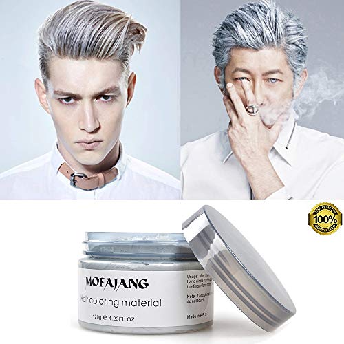 MOFAJANG Sliver Grey Hair Color Wax, Temporary Hairstyle Cream 4.23 oz Hair Pomades, Natural Sliver Grey Hairstyle Wax for Party, Cosplay, Date (Sliver Grey) (Best Hair Color Product For Grey Hair)