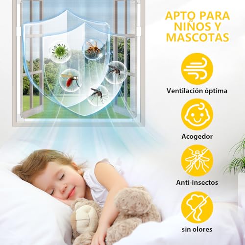 HOFUDON Magnetic Window Mosquito Net 130 x 150 cm, Fibreglass Reinforced DIY Cuttable, Easy Installation Without Drilling, Easy to Clean, Magnetic Mosquito Net for Sliding Windows (Grey Mesh)