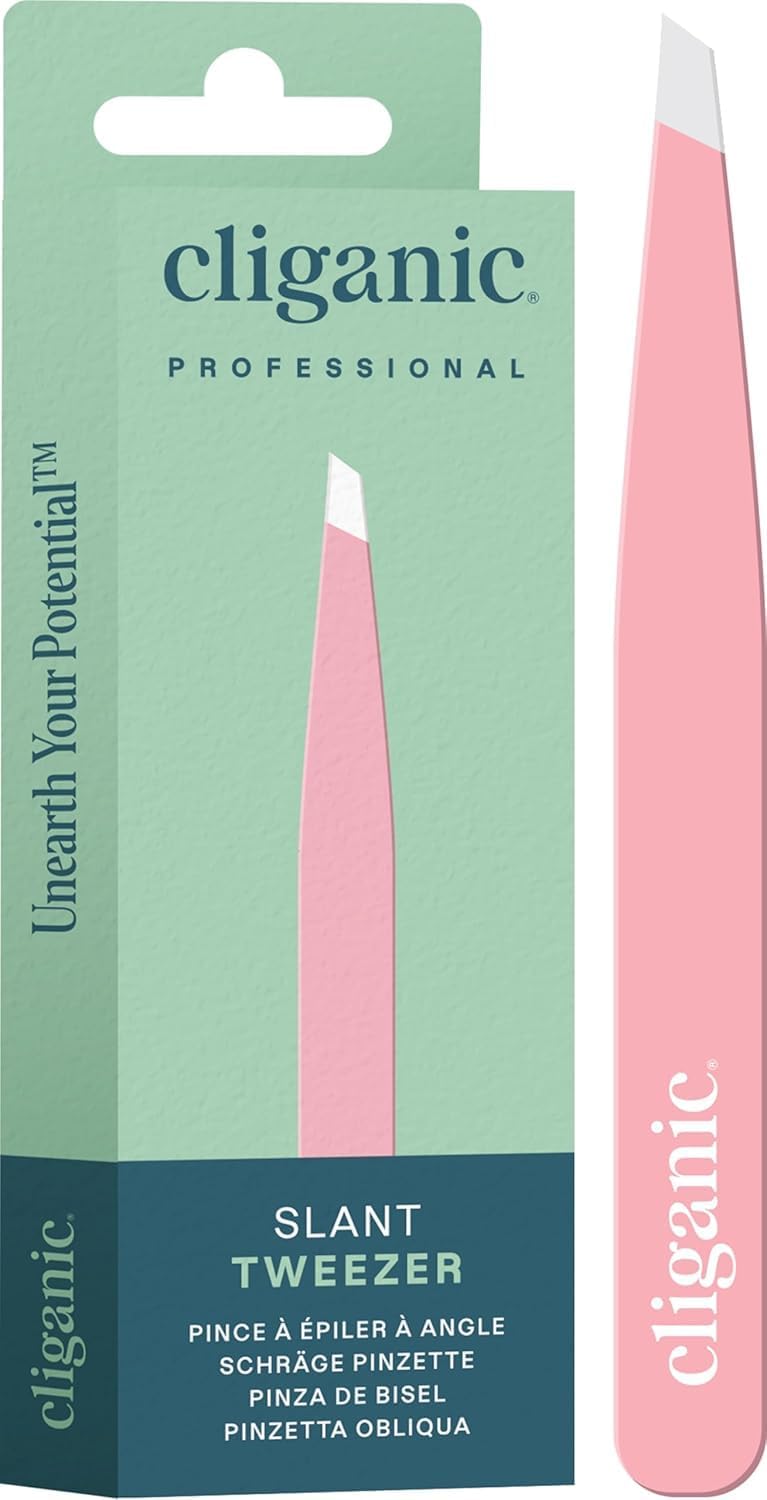 Cliganic Professional Eyebrow Tweezers Slant Tip - Precision for Men & Women, Stainless Steel Best for Plucking Chin Facial Hair