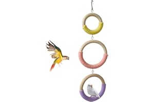 Yharnamite 3 Ring Bird Swing Toy, Thick Wood Parakeet Swing Perch for Cage, Wrapped with Cotton Rope, Hanging Climbing Bird T