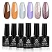 Beetles Gel Nail Polish Set, Purple Glitter Gel Polish Yellow Gray Brown Soak Off UV LED Gel Nail Kit, 7.3ml Each Bottle