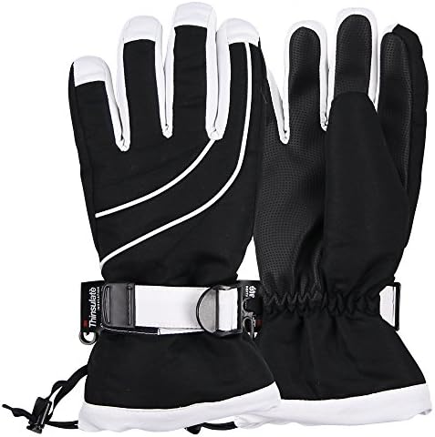 Women's Thinsulate Lined Waterproof Ski Glove (Black/White, Small/Medium)