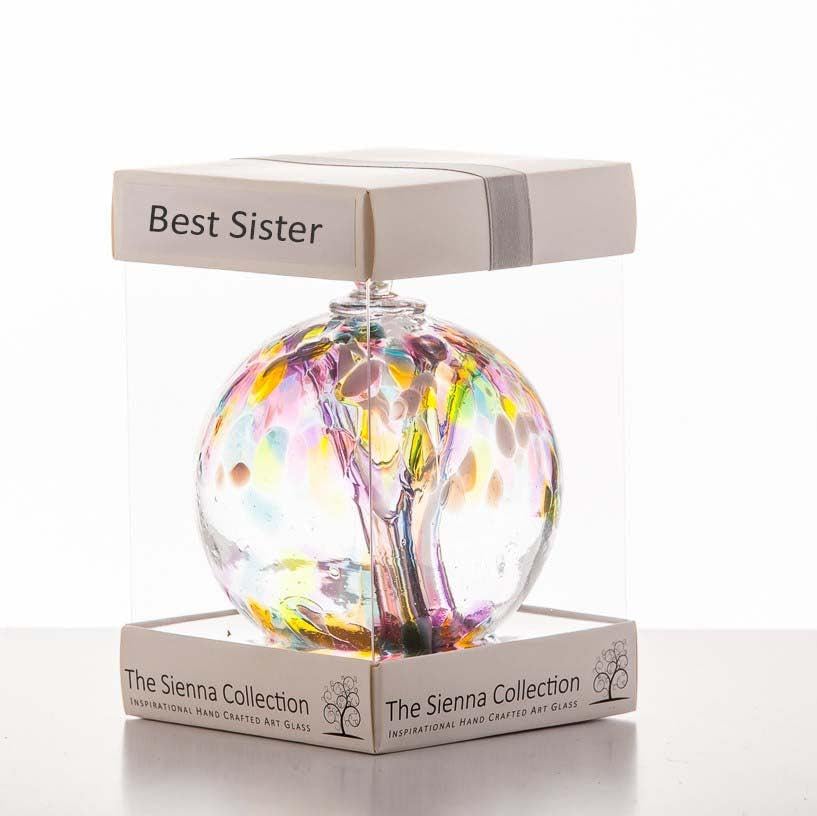 Best Sister Gift – 10cm Multicoloured Pink Glass Spirit Ball – Handcrafted Keepsake Ornament for Love & Appreciation, Unique Gift Idea