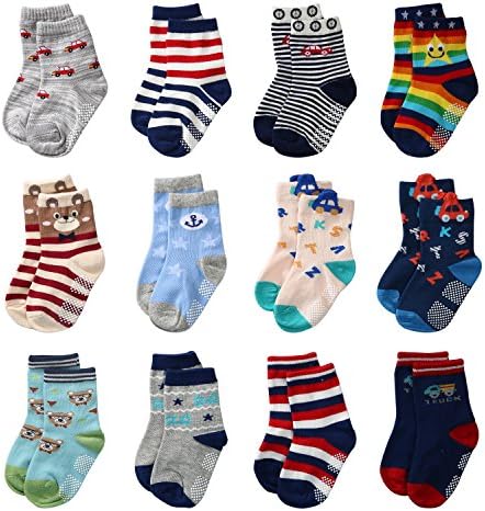 Baby Anti Slip Socks Non Skid Soft Cotton Ankle Socks with Grip For Kids Toddler Boys