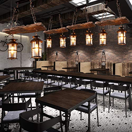 Hanglamp E27 Pastorale Landelijke Stijl Hanglamp Retro Hout Zwart Glas Lampenkap Ijzeren Ketting in Hoogte Verstelbaar… - Afbeelding 4