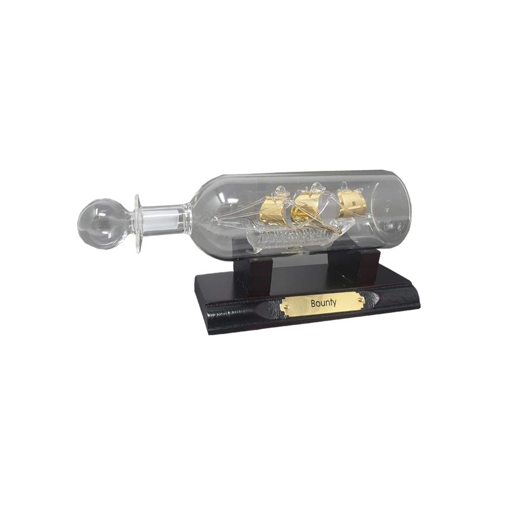 Ship in a Bottle - A Boat Model Glass Ornament Useful for Decorative Accessories, with Gold Plated Ship on Wooden Stand, Making it a Royal Gift for your Loved Ones on Special Occasions (Bounty)