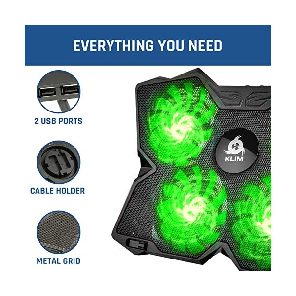 KLIM-Wind-Laptop-Cooling-Pad-The-Most-Powerful-Rapid-Action-Cooling-Fan-Laptop-Stand-with-4-Cooling-Fans-at-1200-RPM-USB-Fan-Compatible-New-2021-Version-Green KLIM Wind Laptop Cooling Pad - More than 500 000 units sold - NEW 2023 - The Most Powerful Rapid Action Cooling Fan…