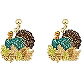 Lova Jewelry Retro Turkey Foliage Thanksgiving Fall Enameled Gold Tone Metal Dangle Earrings