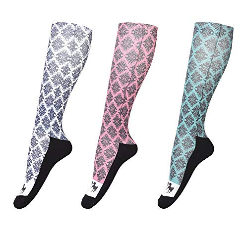 Equine CoutureLadies Tara Technical Padded Knee Hi Boot Socks - 3 Pack - White/Pink/Aqua