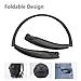[Newest Design] Pkman Foldable Wireless Bluetooth Headphones, Neckband Sport Sweatproof Earphone,Retractable Earbuds,Stereo HI-Fi Sound,Noise Cancelling Headsets For IPhone Android Cellphone (Black)