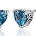 Peora London Blue Topaz Heart Stud Earrings 925 Sterling Silver, Solitaire Scroll Gallery, Natural Gemstone, 2 Carats Total 6mm, Friction Backs, December Birthstone Earrings, Blue Studs