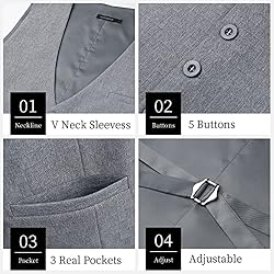 HISDERN Grey Mens Vest Formal Business Suit Vest