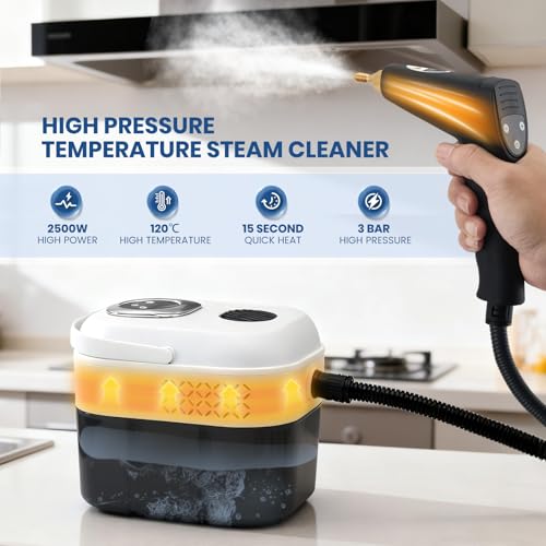 TLPEMN Nettoyeur Vapeur 2500W, Nettoyeur Vapeur Professionnel avec 6 Modes Réglables, Réservoir 1700ml, 15 Accessoires pour Sols, Vitres, Cuisine, Salle de Bain, Voiture et Rideaux