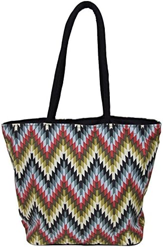 Carolina Sweethearts Aztec Zig Zag Fashion Black Lg Tote W/ Zipper Closure