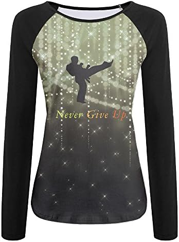 Thend Never Give Up Text Martial Arts Women's Crew Neck Long Sleeve Raglan T-Shirts M