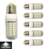 RCLITE 6-Pack 7W E26/E27 LED Non-dimmable Corn Lamp Bulb 56-LED 5730 SMD,60 Watts Replacement, Cool White 6000K, Energy Saving Home Light Bulbs Lamp w/ Cover