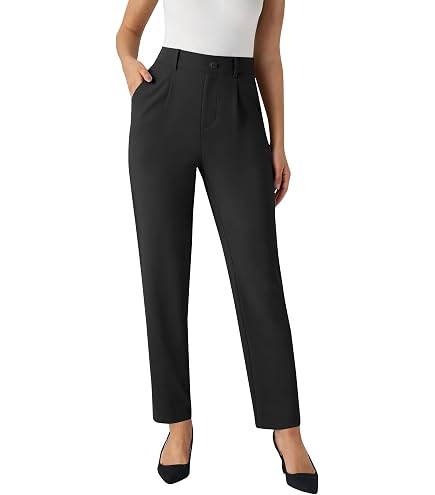 Women's High-Waisted Dress Pants – Straight Business Casual Trousers, Stretchy Work Slacks With Pockets Women's High Waisted Straight Trousers