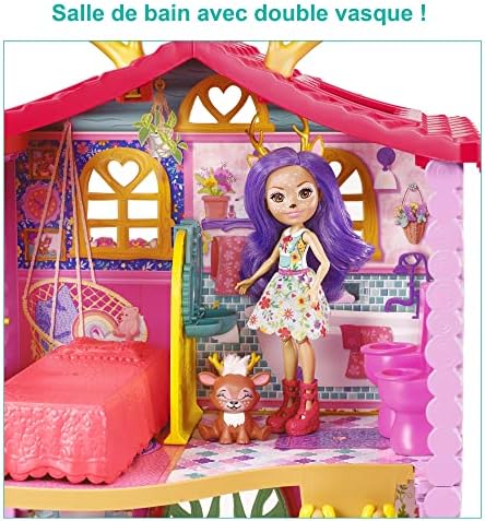Maison de Danessa Biche​, Mini-poupée et Figurine Animale Sprint, 4 espaces de Jeu et Accessoires, Emballage fermé, Jouet pour Enfant, HFC41