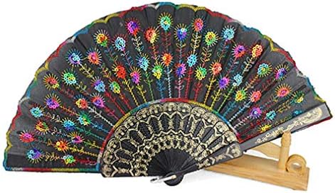 Pinsjar Peacock Flower Pattern Folding Fan Handheld Hand Fan Elegant Decorative Fan Wedding Gift for Women Girls