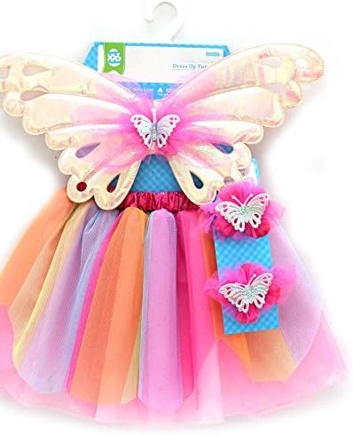 Little Girls Fairy Princess Pink Rainbow Tutu Butterfly Wings 2 Matching Hair/Wrist Accessory