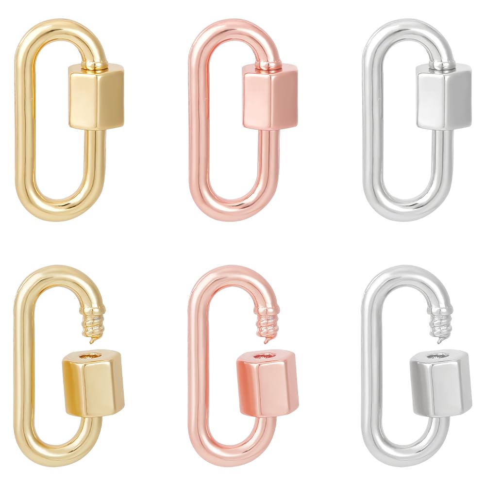 UNICRAFTALE About 6pcs 3 Colors Oval Screw Carabiner Lock Brass Screw Lock Clip Oval Lock Key Clasps Carabiner Clasp Metal Keychain Clip Hook Quick Link for Jewelry Making Handbag DIY Accessory
