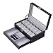 BASTUO 12 Jewelry Display Case Watch Box Organizer Holder with Jewelry Drawer for Storage, Men's Watch Storage Case Tray with Key&Lock, Black PU Leather with Glass Top