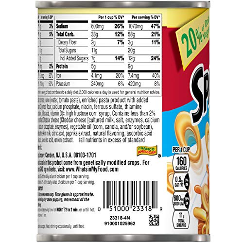 CAMPBELL’S SPAGHETTIOS CANNED PASTA, PLUS CALCIUM, 15.8 OZ. CAN