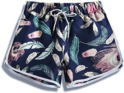 HaloVa Women's Boardshort, Quick Dry Beach Trunk Bathing Suit Swimwear for Women Girls, Blue Feather, S