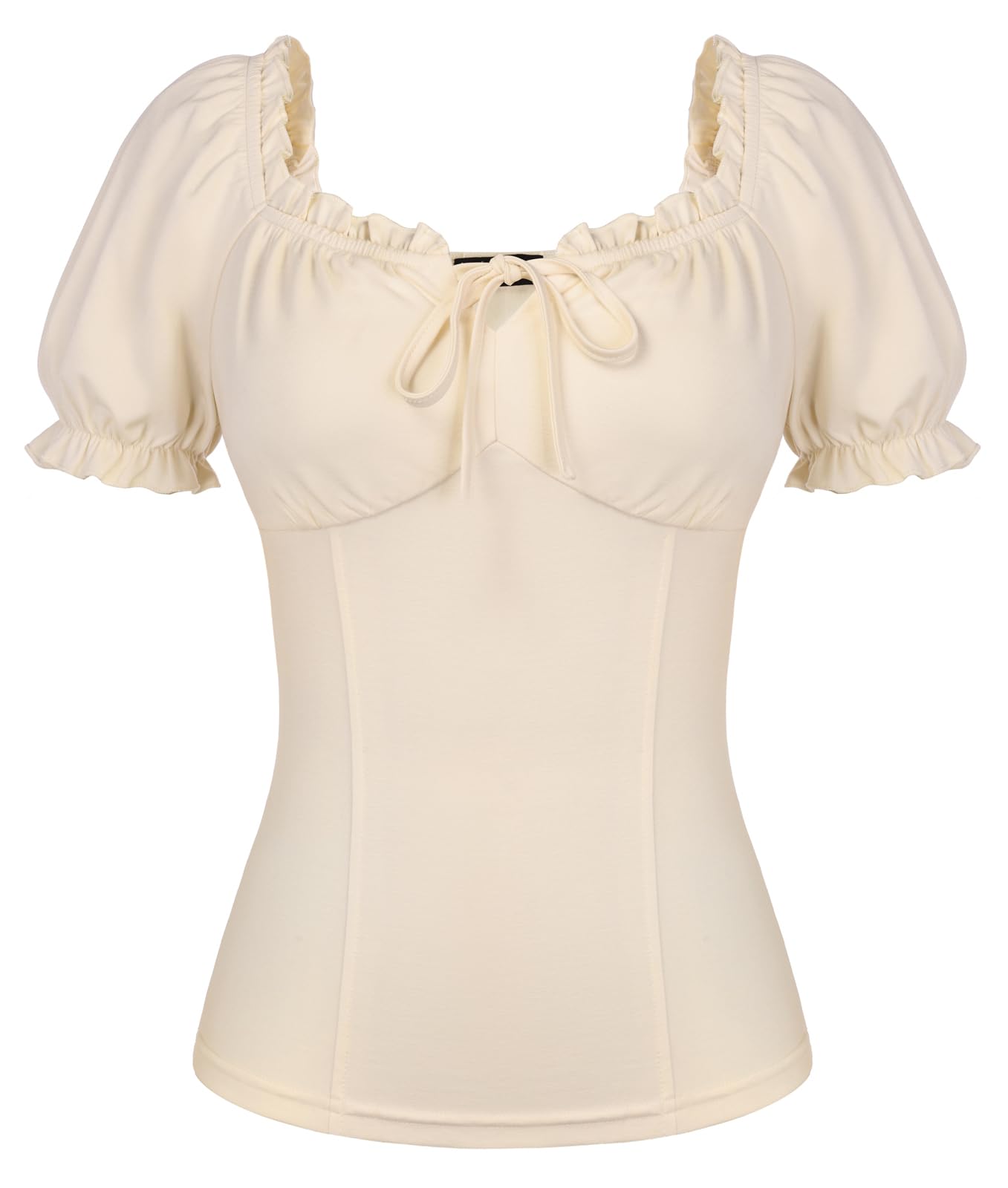 SCARLET DARKNESS Women's Renaissance Puff Sleeves Blouse Medieval Square Neck Retro Ruffles Top Apricot XL