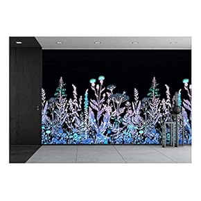 Large Wall Mural - Various Flowers on Black Background | Self-Adhesive Vinyl Wallpaper/Removable Modern Wall Decor - 66x96 inches