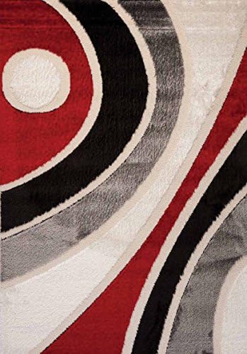 Contempo Collection Red Grey Black White Contemporary Modern Design Shaggy Area Rug C8022 (5'3'' X 7'7'')