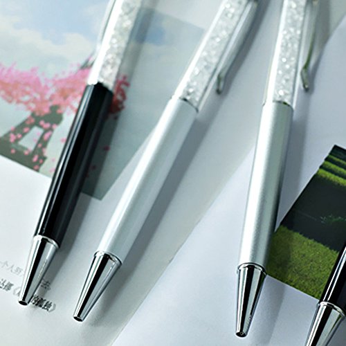 Taloyer 3pcs Crystal Ballpoint Pen Roller Ball Gel Pens Stationery Creative Stationery Gifts Office School Supplies (Silver)