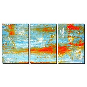 3 Piece Canvas Wall Art - Teal and Orange Abstract Art Painting - Modern Home Art Stretched and Framed Ready to Hang - 16"x24"x3 Panels