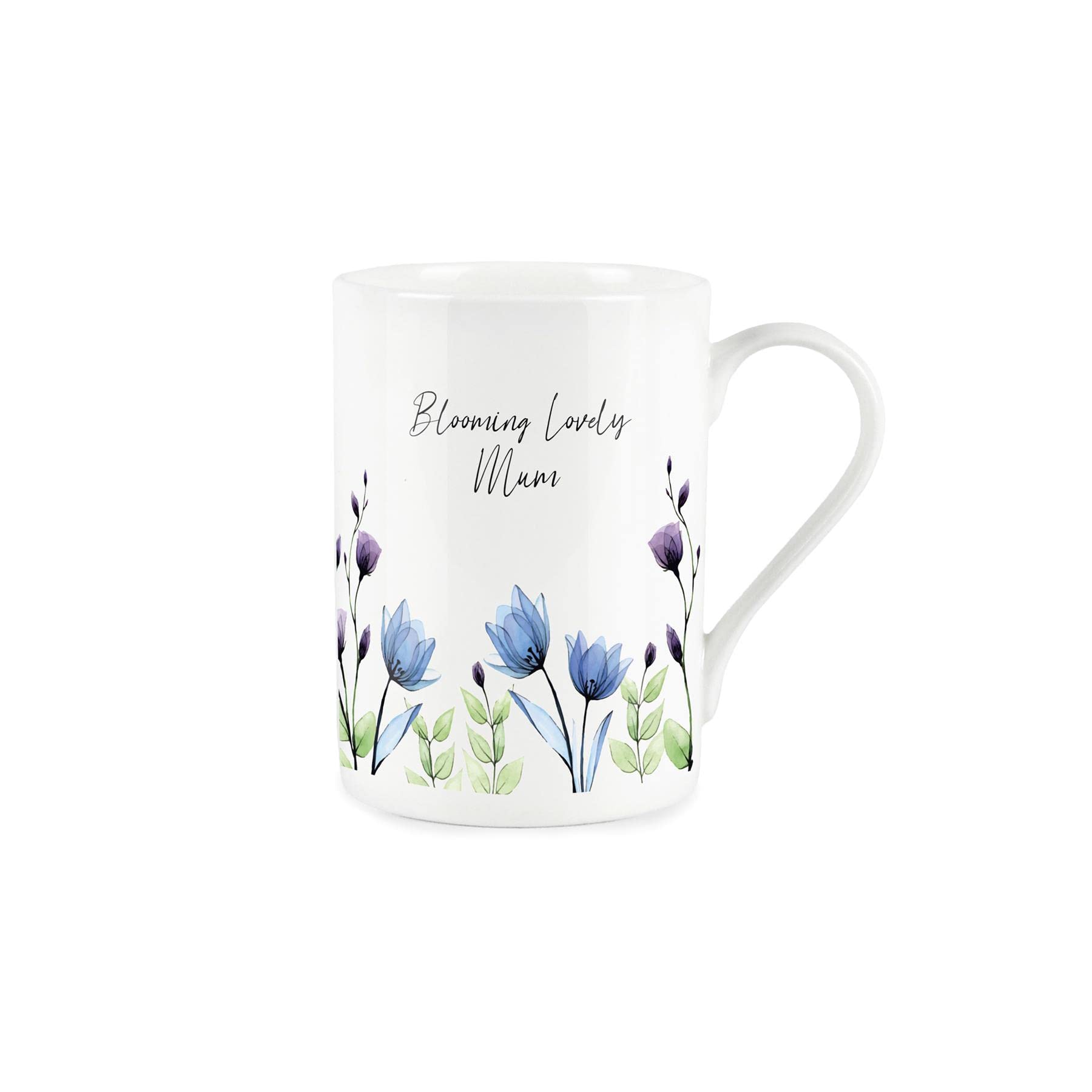 Purely Home Lovely Mum Flowers Mug - Blue Lilac Blooming Blooms - Bone China Style White Mug Coffee/Tea Present Gift