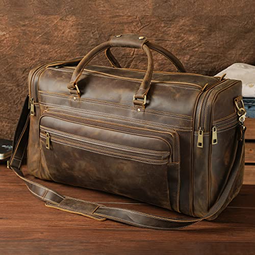 Polare 24" Retro Full Grain Leather Duffel Weekender Travel Overnight