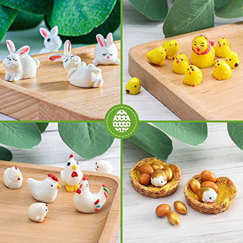 Shindel 35PCS Easter Mini Figurines, Mini Easter Bunny Chick, Garden Miniature Figurines Collection Playset for Easter Day