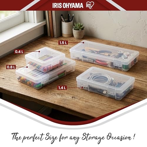 Iris Ohyama, Small Storage Box with Hinged Lid, 0.8L, Set of 10, Transparent, Stackable, Clip-Closure, for Puzzles, LEGO, Markers, Craft Material, Screws, BPA-Free, MCC-M