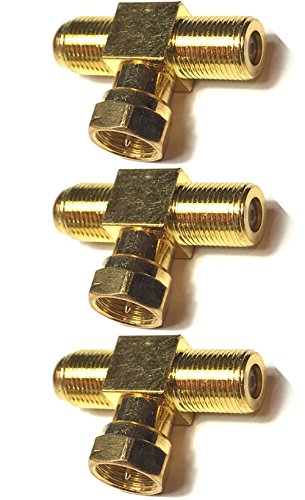 CESS F-Type Connector Male to 2 Female Splitter Adapter - 2 Way F-Type Splitter Combiner TV Cable Satellite - F Male to Dual F Female (jcx) (3 Pack)