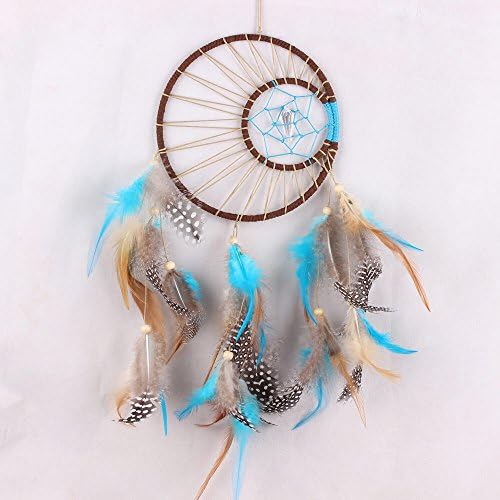 Dream Catcher Handmade Traditional Feathers Wind Chimes Wall Hanging Home Decoration Gift (double circle blue)