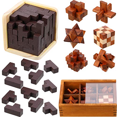 Brain Teaser Puzzle Wooden Brain Teaser Set 3D Wooden Cube Gift for Intellectual Game
