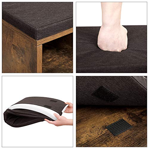 VASAGLE Banco Sapateira com Almofada, 15 Compartimentos, 105 x 30,3 x 48 cm, 1 Peça, para Hall de Entrada, Castanho Rústico e Nogueira, Custos BRLHS15BX
