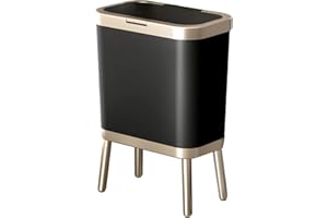 TODAYGO 15 Liters/4 Gallon Black Trash Can, Small Garbage Can with Push Button Lid, Stylish Simple Human Wastebaskets with Gold Edge, Cat Proof Trash Bin, Tall Black Garbage Can, Office Garbage Can Black