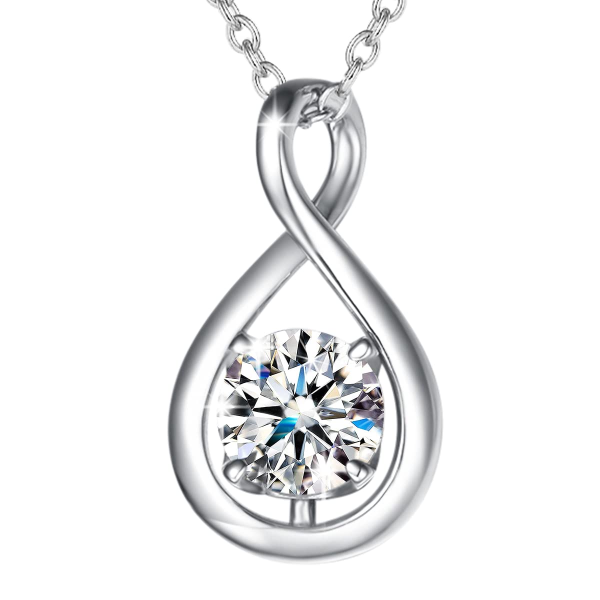FANCIME 925 Sterling Silver April Birthstone Necklace Infinity Cubic Zirconia Necklace with Fine Jewellery Box Christmas Birthday Valentine's Day Mother's Day Present for Women Mother