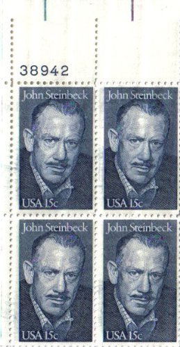 1979 JOHN STEINBECK ~ NOBEL PRIZE LITERATURE #1773 Plate Block of 4 x 15 cents US Postage Stamps by U.S. Mail