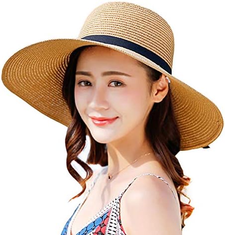 Women's Wide Brim Sun Protection Straw Hat,Folable Floppy Hat,Summer UV Protection Beach Cap