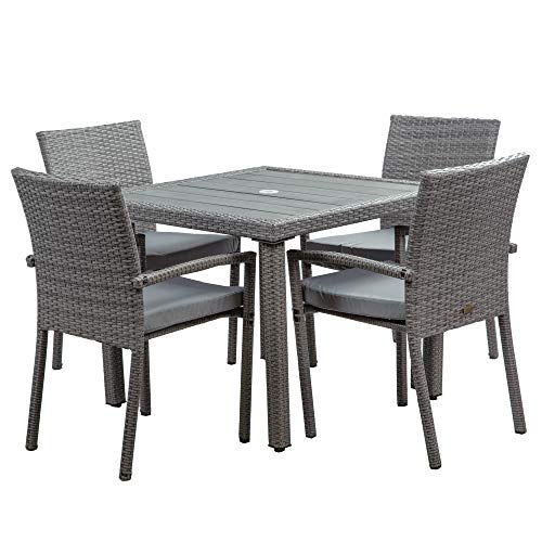 BELLEZE Mariel 5 Pieces Outdoor Patio Dining Set Wicker Slat Table with