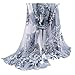 E-Clover Herebuy - Unique Women's Floral Scarves: Chiffon Flowers & Birds Printed Scarf (Black&Gray)