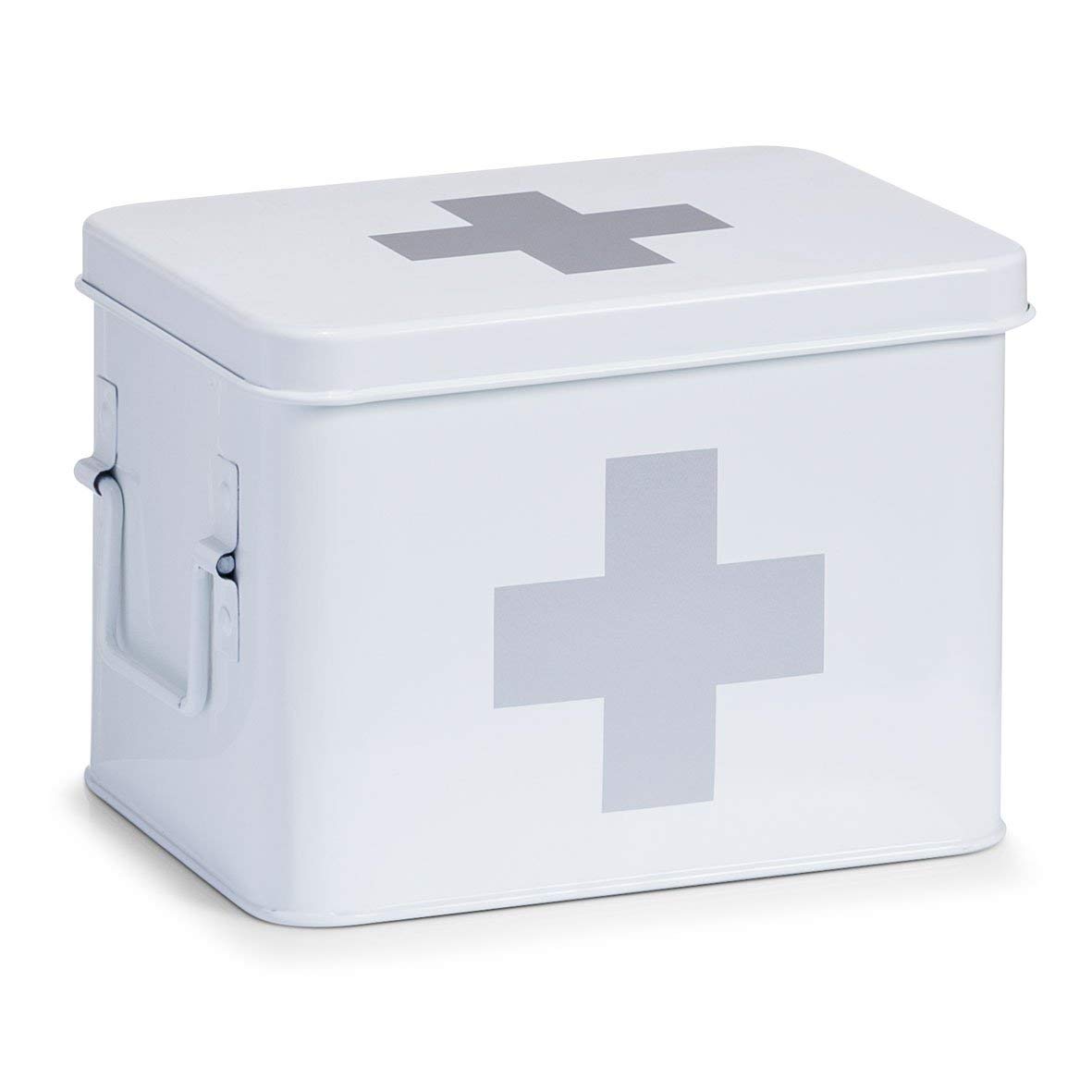 Zeller First Aid Box, Metal, White, 21.5 x 16 x 16 cm