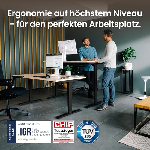 Ergotopia Desktopia Pro X Elektrisch höhenverstellbarer Schreibtisch, Ergonomischer Stehtisch für Büro oder Home Office (Buche, Gestell Schwarz, 120 x 80 cm) thumbnail 2